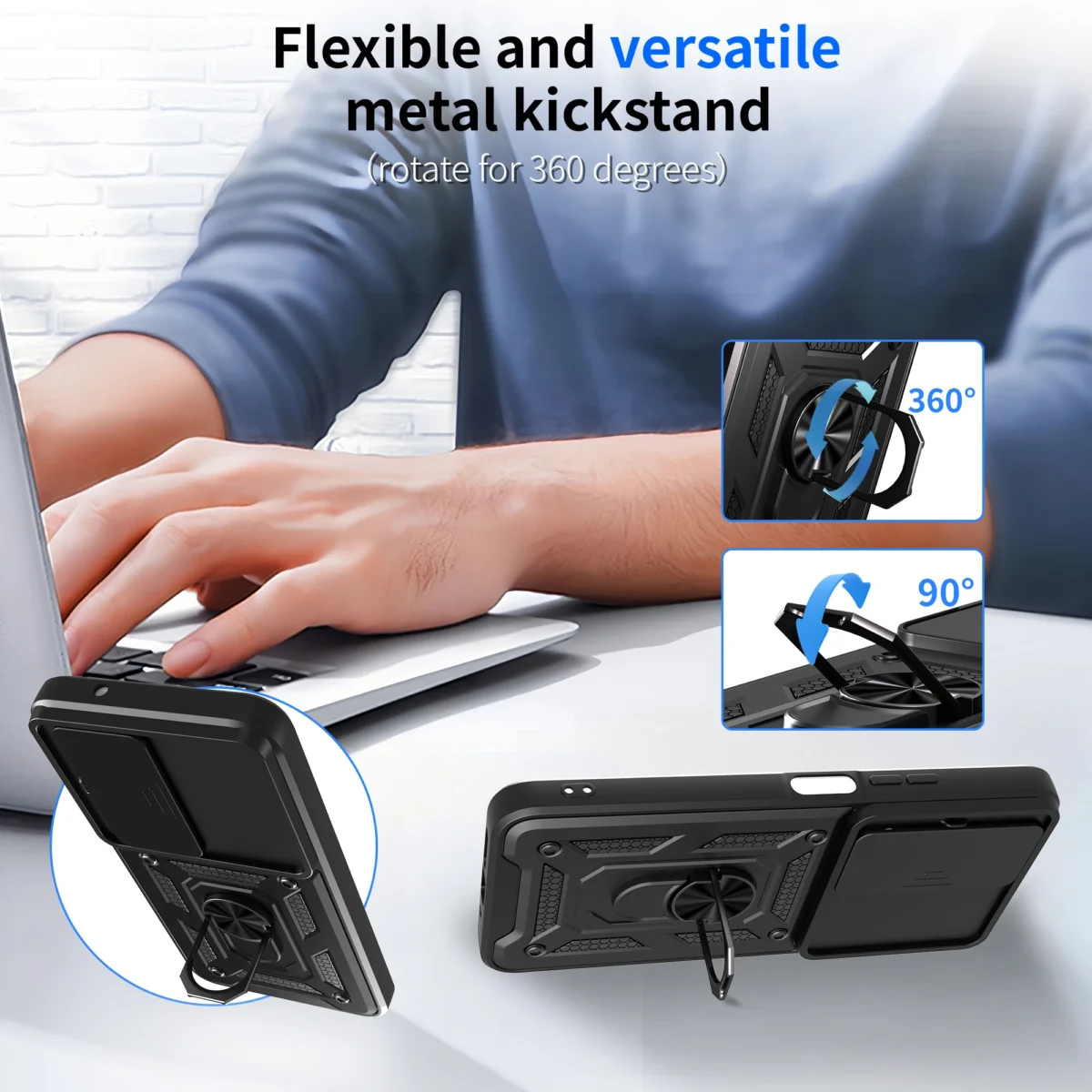 For Redmi 15 171mm Case Slide Camera Armor Ring Holder Kicktand Protection Phone Cover Capa Funda - Image 4